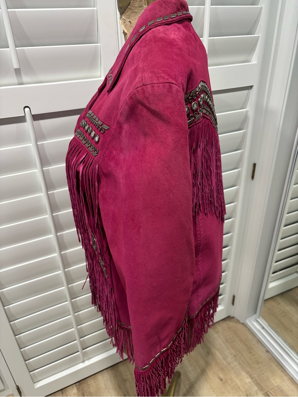 Double D Ranch Magenta Suede Fringe Jacket with Stud Accents - Picture 4 of 11